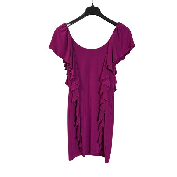 Joseph Ribkoff Womens Ruffle Accent Magenta Mid Dress Size 4 Bodycon Sleeveless - Picture 4 of 7